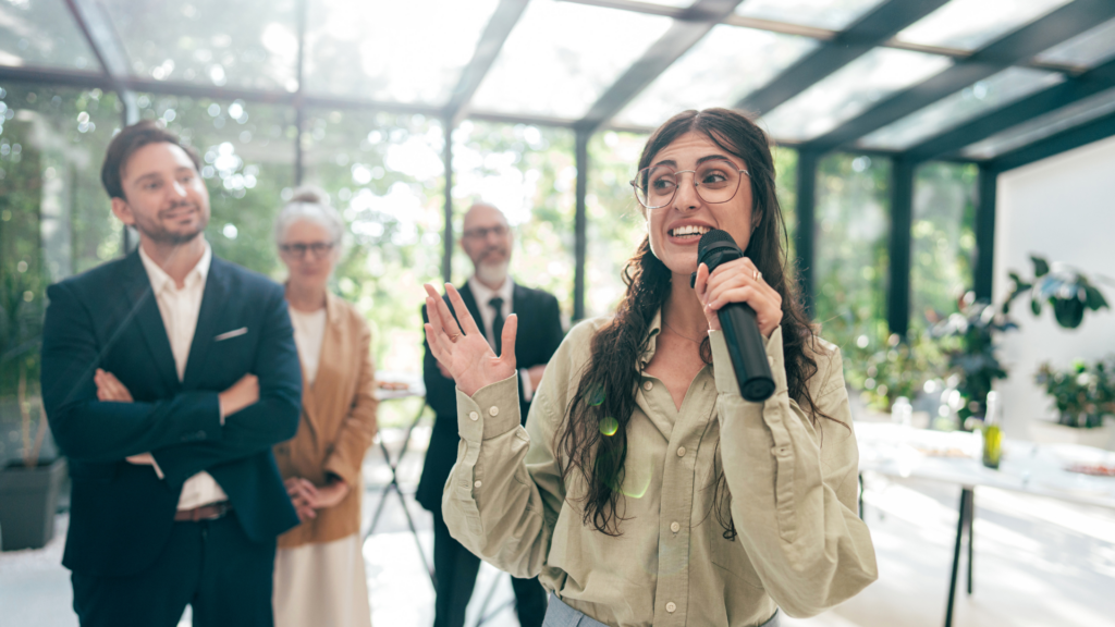 Audio-visual equipment setup for an event.