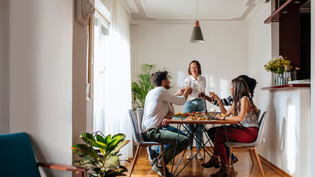 An event planner organizing a stylish corporate event at a photoshoot location.