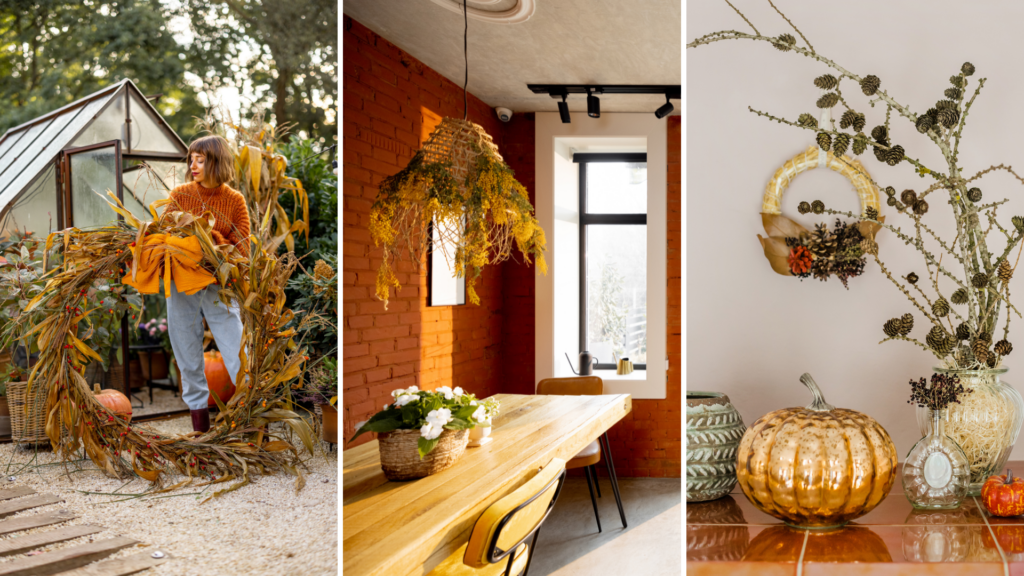 A cozy living room decorated for the fall season.