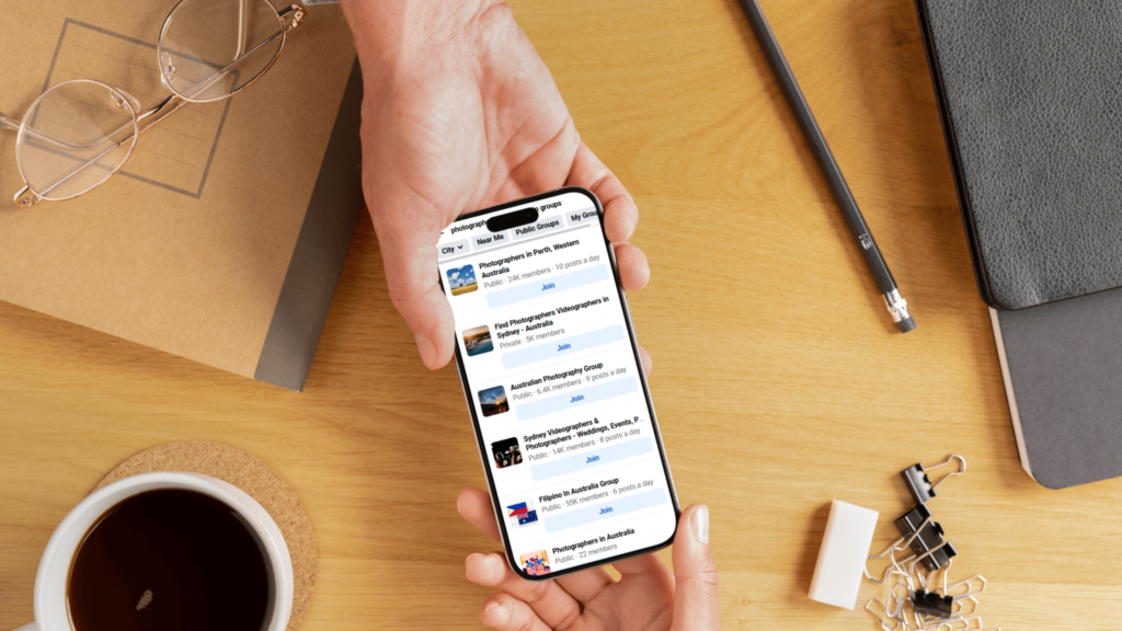  A device showcasing a facebook group that connects relevant industry professionals in engaging discussion.