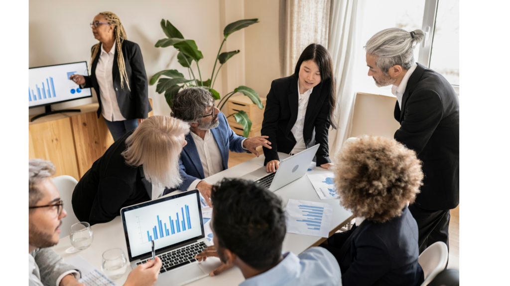 Professionals in corporate event taking place at a shoot location.