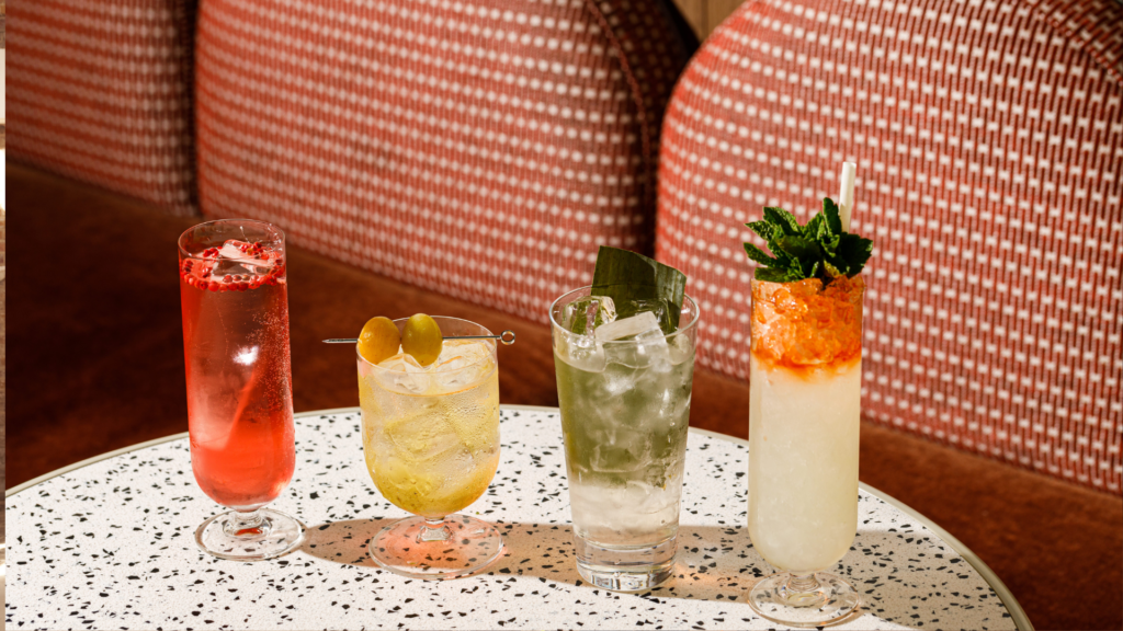 An offering of a variety of drinks for a photoshoot.