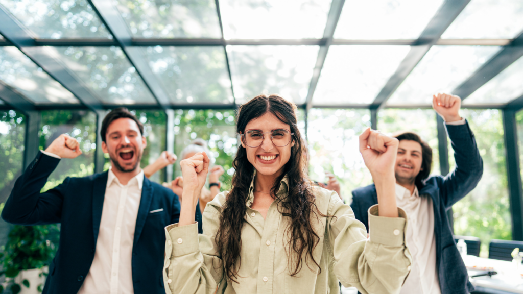 Woman happy at corporate event location